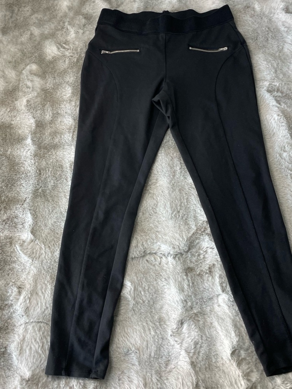Faded Glory Black Cropped Ponte Knit Pants with Zip Detail-0334